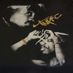 Vintage 90s Tupac Shakur 2Pac Gold Glitter Rap Tee Shirt Boot Men's XL
